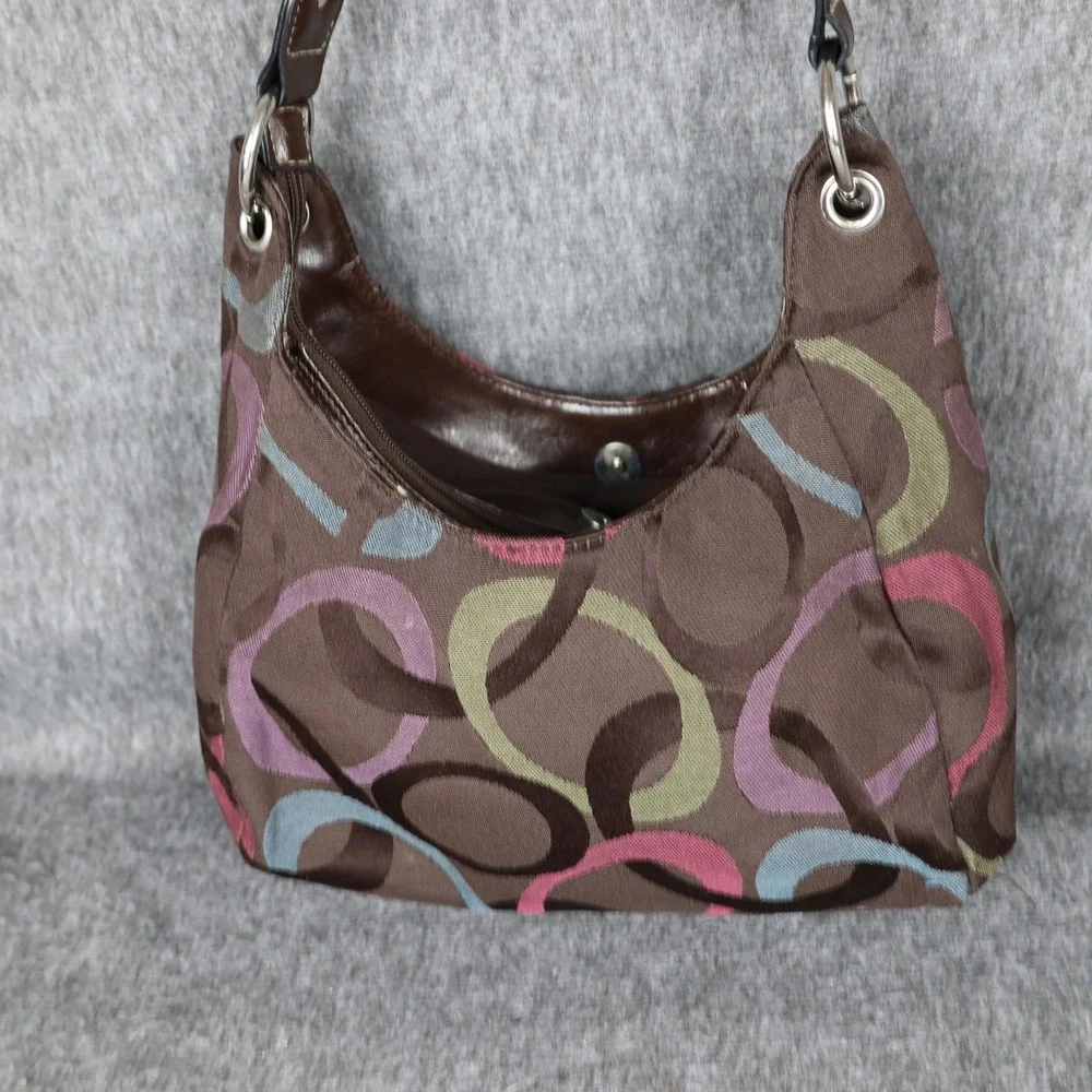 Rosetti Shoulder Bag Womens Small Brown Canvas Faux Leather Braided Strap